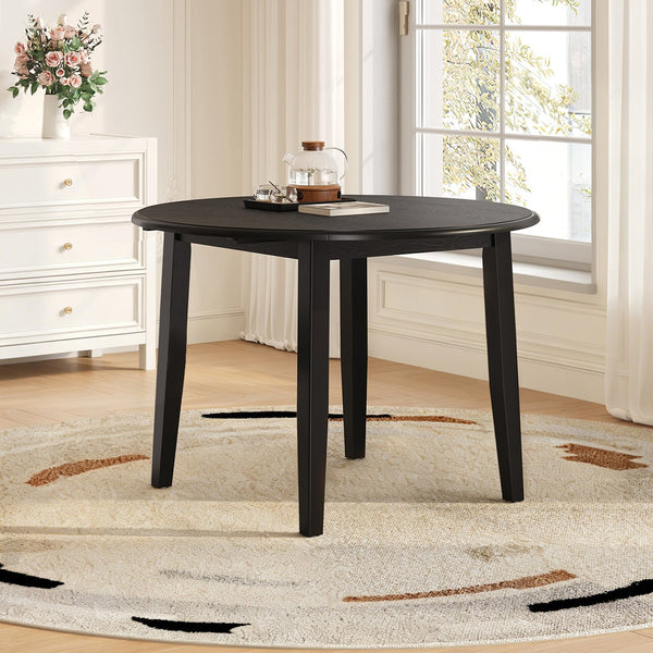 English Elm Extendable Round Dining Table Folding Mdf Top Rubberwood Legs Small Space Apartment Black N752P405933B
