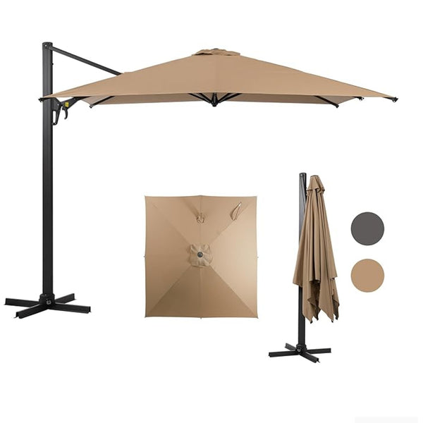 English Elm 10 Ft Square Cantilever Patio Umbrella Upf 50 Offset Canopy with 360 Rotation Khaki B082P454952