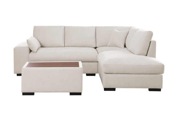English Elm Joviel Woven Fabric Sectional with Chaise Ottoman Pocket Coil Living Room Sofa Beige B2749S00264
