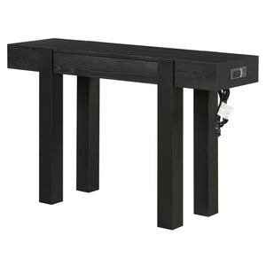 English Elm Trexm Ash Veneer Entryway Console Table Built in Power Outlet Drawer Rubberwood Black N715P361518B