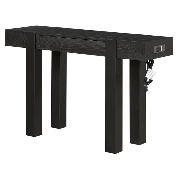 English Elm Trexm Ash Veneer Entryway Console Table Built in Power Outlet Drawer Rubberwood Black N715P361518B