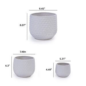 English Elm 3 Pieces Ceramic Flowerpot Set - Elegant Matte White Planters For Modern Home Décor & Gardens W3273P321548
