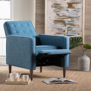 English Elm Christopher Knight Home® - Fabric Recliner Chair Mid-Century Modern Pushback Single Sofa with Tufted Cushion, Birch Legs, Cozy Comfort Blue 60741.00MBLU