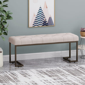 English Elm Christopher Knight Home® - Upholstered Button Tufted Bench In Beige With Bronze Legs - Elegant Accent For Any Space! N757P256383A