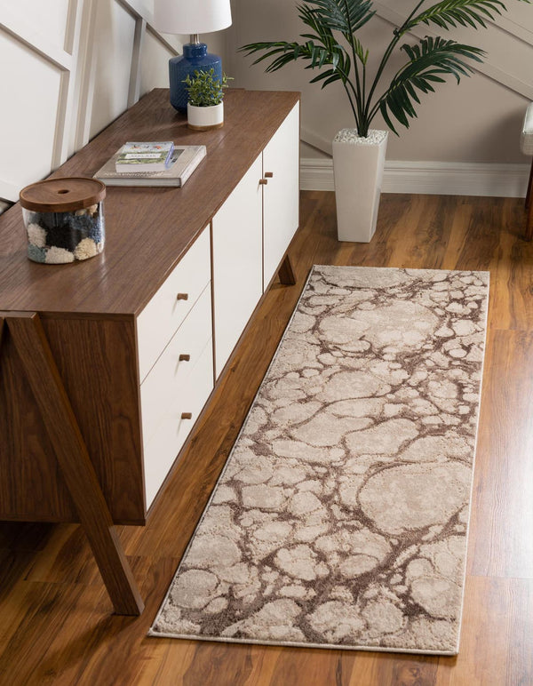 Unique Loom Oasis Breeze Machine Made Abstract Rug Brown, Beige/Ivory 2' 0" x 12' 0"