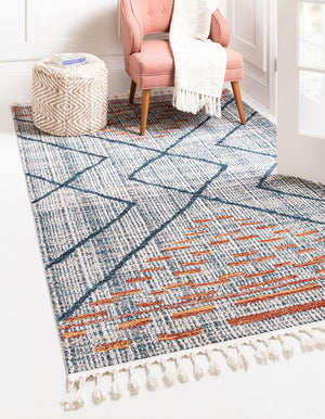Unique Loom Aramis Kavi Machine Made Tribal Rug Blue, Ivory/Terracotta/Light Blue 9' 0" x 12' 0"