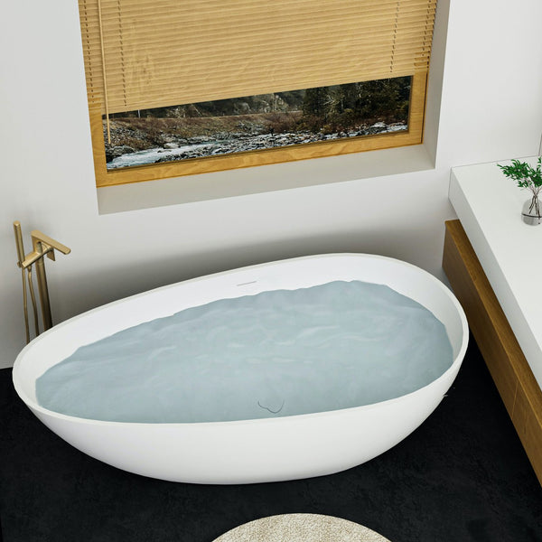 English Elm 60" Oval Acrylic Freestanding Soaking Tub Glossy White Spa Bath with Pop-up Drain Matte White W1920P385611