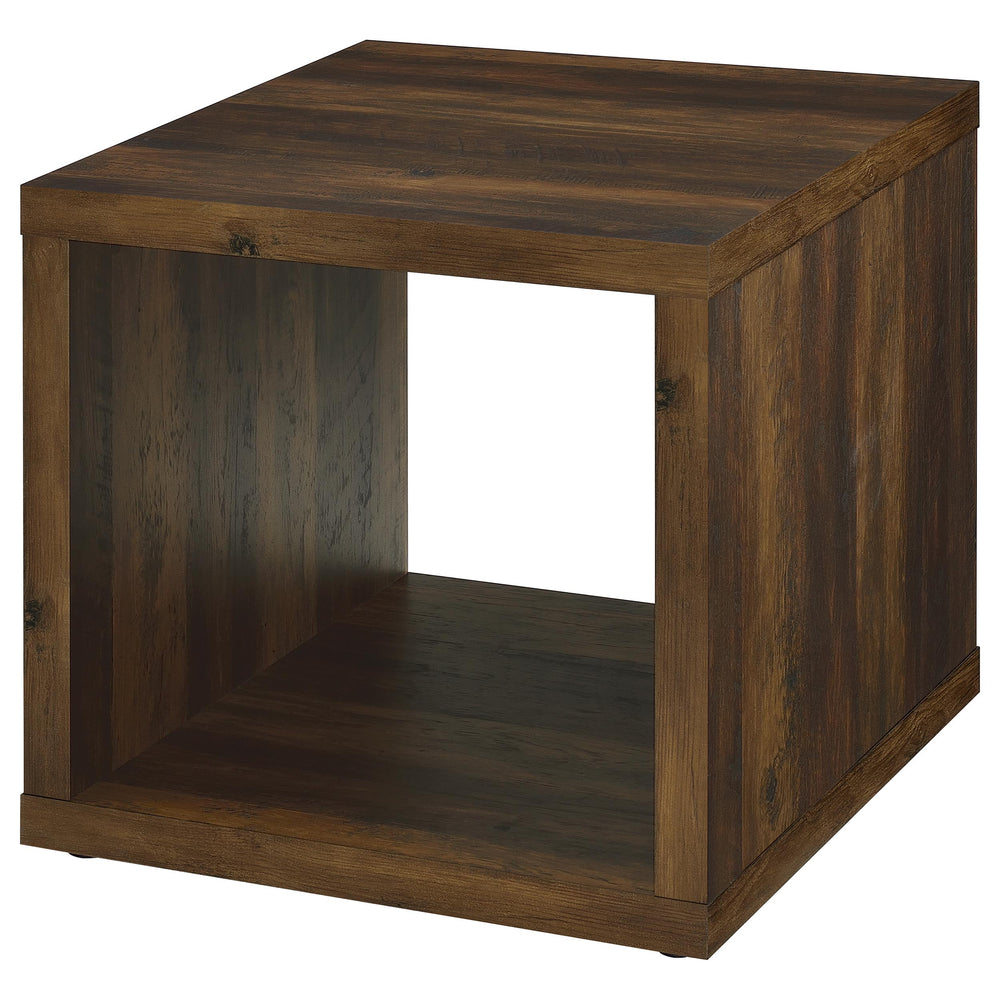 English Elm Flint Dark Pine Square End Table with Durable Melamine Finish, Modern Cubic Design for Living Spaces B062P299835