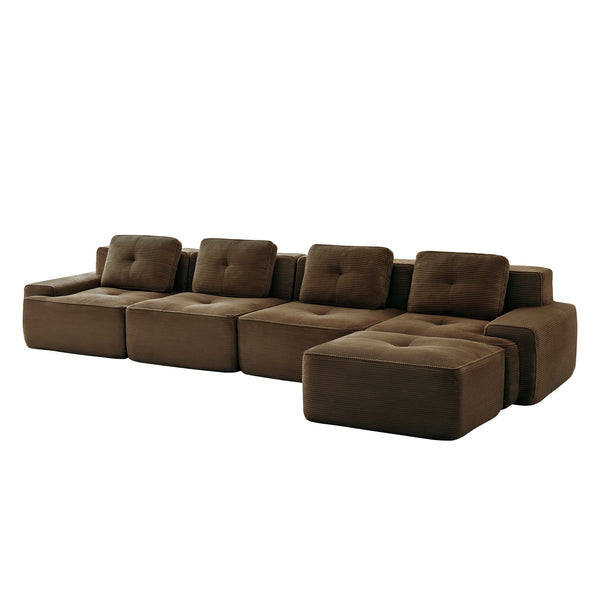 English Elm 153" Modern L-Shaped Modular Sectional Sofa - Cozy Corduroy Couch With Movable Ottoman & Tufted Design W714S01508