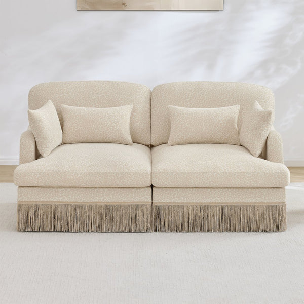 English Elm Comfy Chenille Leopard Print Loveseat with Tassel Trim Modular Sectional for Living Room Beige W5656S00001