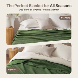 English Elm 1PC Twin Cotton Waffle Blanket 300gsm Lightweight Breathable Cozy Throw for Year-Round Comfort Green 15.75 L x 12.2 W x 3.94 H B035P341140