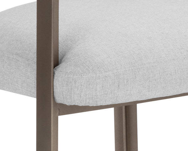 Sunpan Mae Dining Armchair - Elegant Barrelback Design with Gold Powder Coated Steel Base for Modern Homes Ernst Silverstone