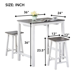 English Elm [3-Piece] Stylish Counter Height Dining Set With Space-Saving Stools, Easy-Clean Gray Wood Finish W2537P211105-GIGA