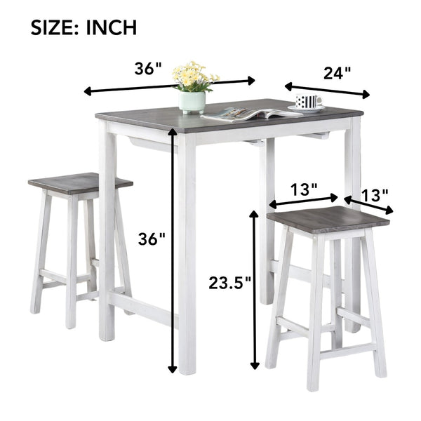 English Elm [3-Piece] Stylish Counter Height Dining Set With Space-Saving Stools, Easy-Clean Gray Wood Finish W2537P211105-GIGA