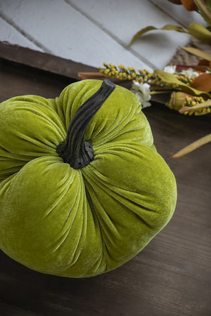 English Elm Set Of 2 Velvet Weighted Pumpkins - Apple Green Decor For Farmhouse Fall Tabletop & Thanksgiving W2078P246652-GIGA