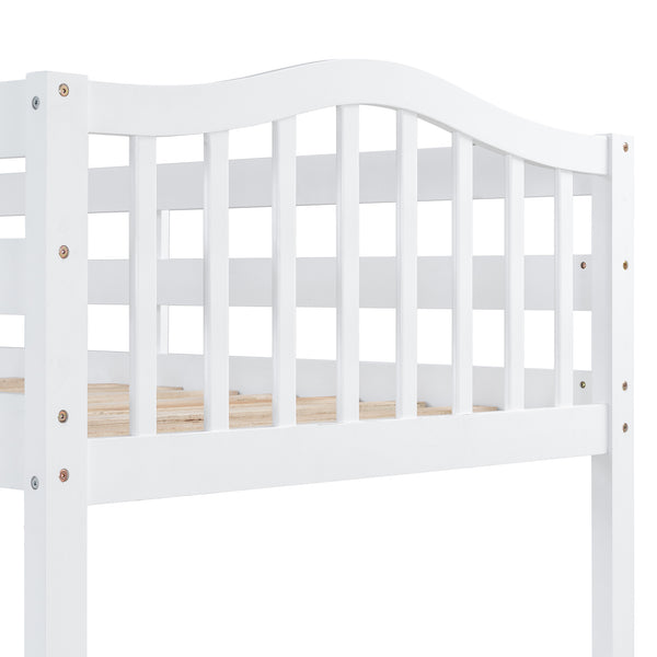 English Elm Twin Loft Bed with Desk Drawers Cabinet Shelves Solid Pine Wood White Finish LT0001505AAK-1