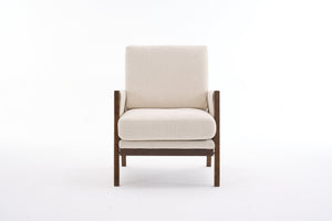 English Elm Mid-Century Solid Wood Accent Chair with Chenille Upholstery, Ergonomic Waist Support, Sturdy 300lb Capacity Beige T3903P372379
