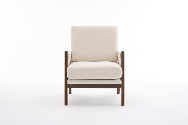 English Elm Mid-Century Solid Wood Accent Chair with Chenille Upholstery, Ergonomic Waist Support, Sturdy 300lb Capacity Beige T3903P372379