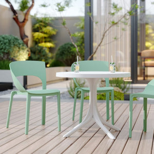English Elm Summer Polypropylene Round Dining Set Stackable Chairs Uv Resistant Indoor Outdoor Patio Haze Green,White W3450S00026
