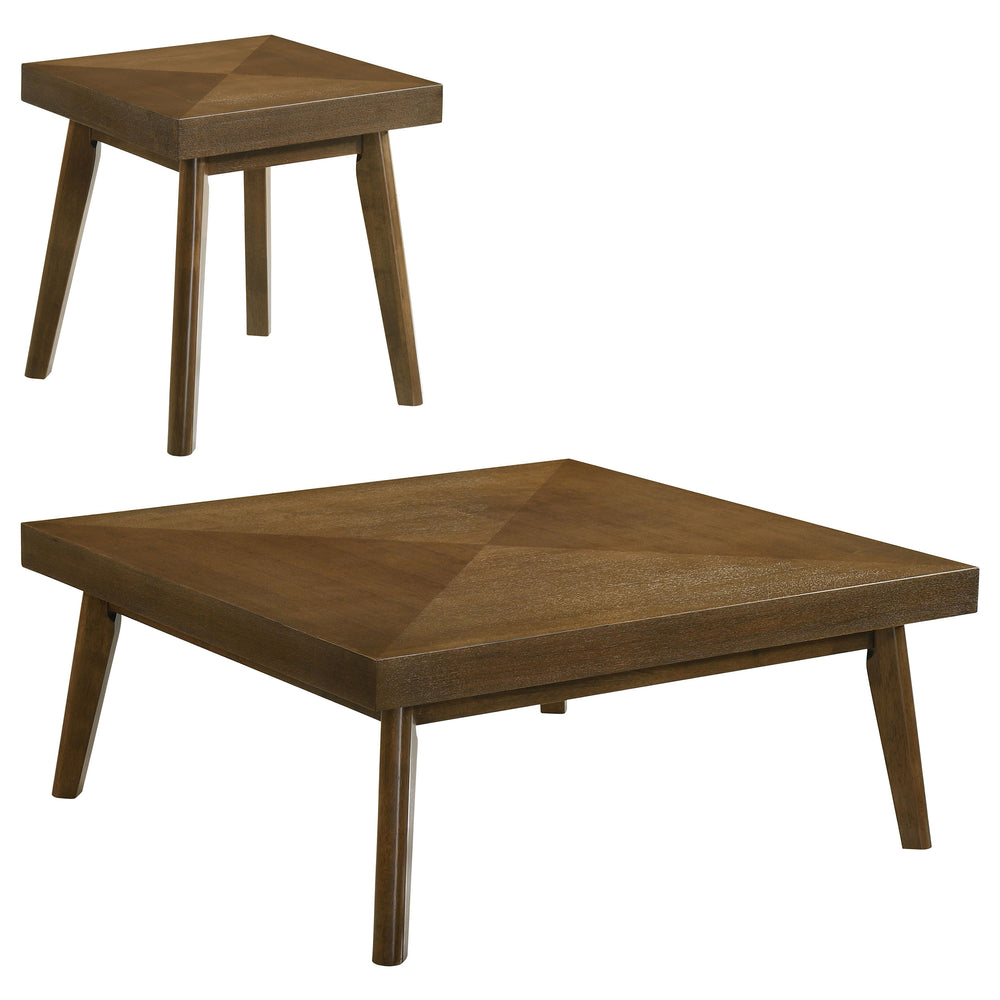English Elm Aidan Walnut Parquet Square Coffee and End Table Set for Mid-century Living Rooms B062S01692