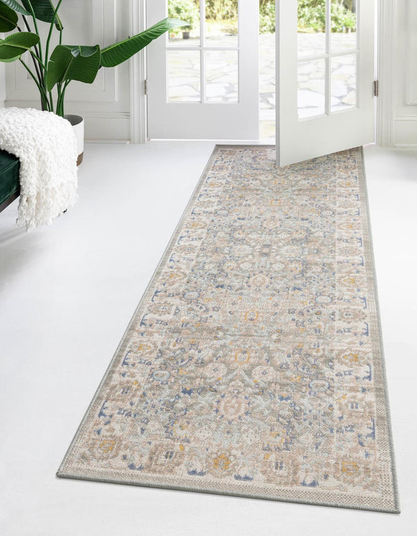 Unique Loom Whitney Bordeaux Machine Made Floral / Botanical Rug Cloud Gray, Blue/Gold/Ivory/Light Blue 2' 7" x 12' 0"