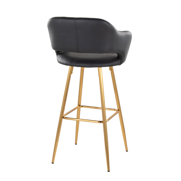 English Elm 30" Glam Faux Leather Barstools with Gold Metal Base and Cut-out Back Set of 2 B202S00617