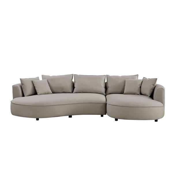 English Elm Modern 5-Seat Curved Sectional Sofa In Light Grey Eco-Leather - Stylish Comfort For Apartments & Offices W2582S00078