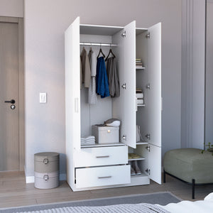 English Elm Armoire Melfa 71" H with 2 doors, 3 drawers and hanging rod for organized, elegant bedroom storage White 41 L x 23 W x 6 H B097S00125