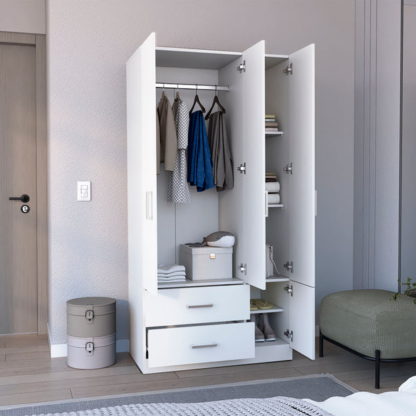 English Elm Armoire Melfa 71" H with 2 doors, 3 drawers and hanging rod for organized, elegant bedroom storage White 41 L x 23 W x 6 H B097S00125