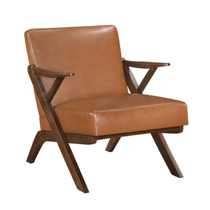 English Elm Brown Solid Rubberwood Frame Accent Chair with Brown Faux Leather Upholstery, Cozy Modern Living Room Seat Brown 26 L x 25.25 W x 12.5 H B011P287474