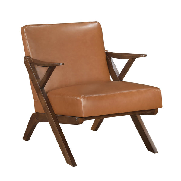 English Elm Brown Solid Rubberwood Frame Accent Chair with Brown Faux Leather Upholstery, Cozy Modern Living Room Seat Brown 26 L x 25.25 W x 12.5 H B011P287474