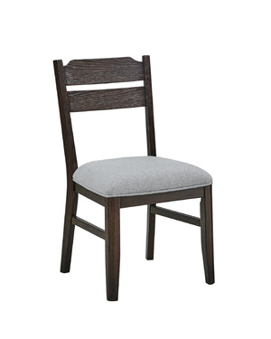 English Elm 5pc Round Dining Set with Woodgrain Top and Metal Frame, Curved Upholstered Chairs for Modern Homes Brown,Dark Oak,Light Gray 43.5 L x 75 W x 6.5 H B2741S00536