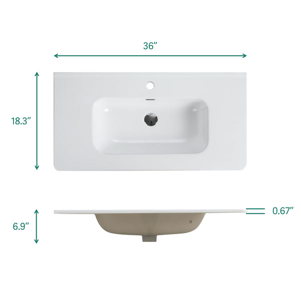 English Elm BB0436Y301, Glossy White Integrated Ceramic Basin for Bathroom or Kitchen — Durable Elegant Easy-Clean Finish W1865P152259