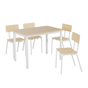 English Elm 5-Piece Modern Dining Set for Small Spaces — 43.3" MDF Top Table with Metal Frame and 4 Chairs, Easy Clean Oak W578133460