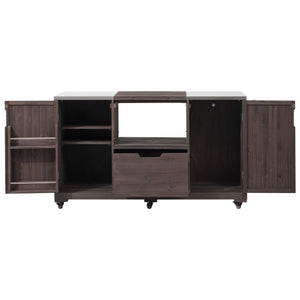 English Elm K&K 66.5" Outdoor Kitchen Island with 1.2" Stainless Steel Top, Ample Storage, Wheels & Bottle Opener Brown N707P250629Z