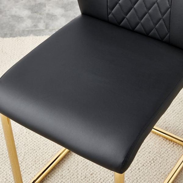 English Elm Table and Chair Set Marble Tempered Glass Top Gold Sculptural Legs Four Pu Seats Black+Gold W1151S03292