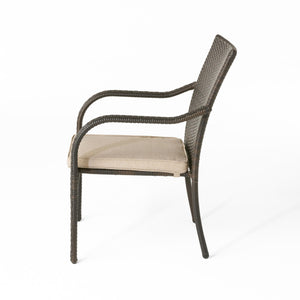 English Elm Outdoor Wicker Patio Chair Set of Four Stackable Iron Frame with Cushions N769P334782A