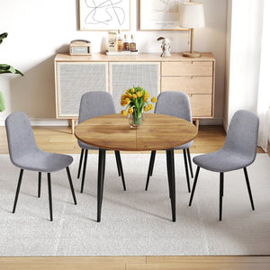 English Elm Table Extendable Round-To-Oval Mdf Dining Set With 4 Light Gray Linen-Cotton Chairs For Gatherings W1151S04142-GIGA