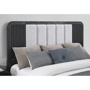 English Elm Beverly Solid Wood Bed with Fluted Detailing and Plush Upholstered Headboard, Low Profile Design Black and White King B201S00418
