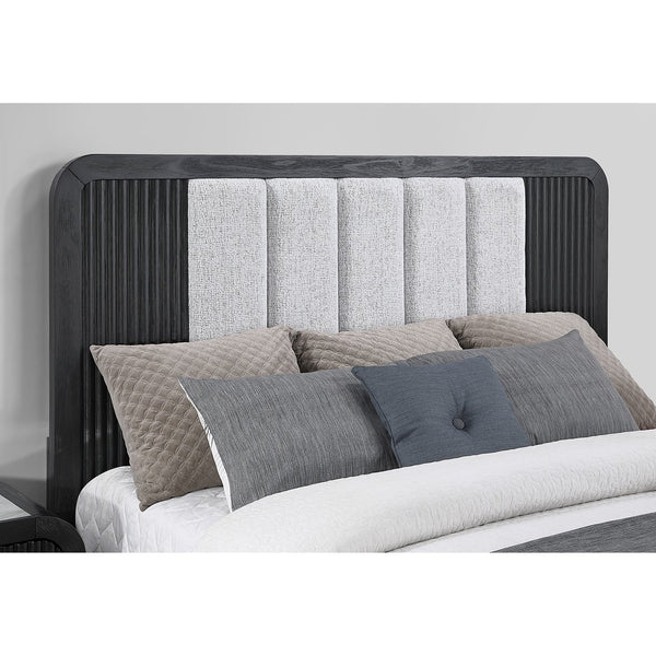English Elm Beverly Solid Wood Bed with Fluted Detailing and Plush Upholstered Headboard, Low Profile Design Black and White King B201S00418