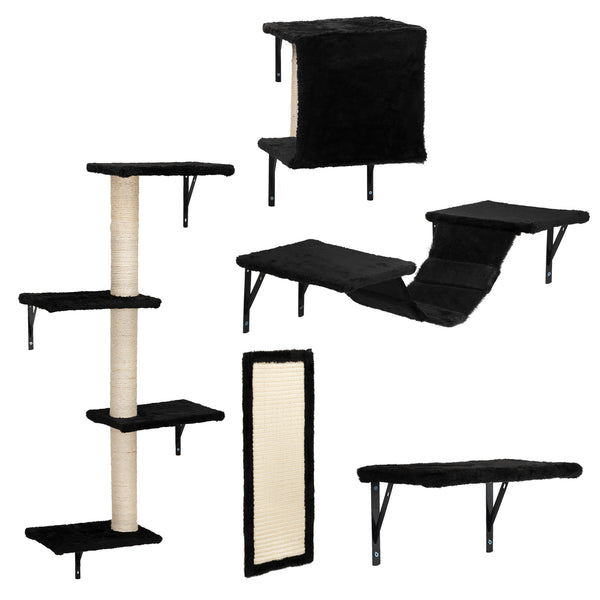 English Elm Cat Wall Mounted Climbing Set Five Piece Modular Perch System for Modern Interiors W2181P357564