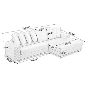 English Elm Corduroy Tufted Sleeper Sectional with Reversible Chaise for Modern Living Rooms W487S00367