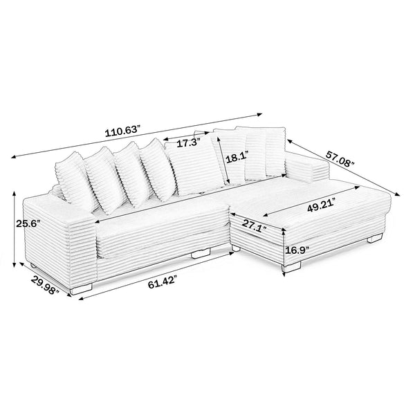 English Elm Corduroy Tufted Sleeper Sectional with Reversible Chaise for Modern Living Rooms W487S00367