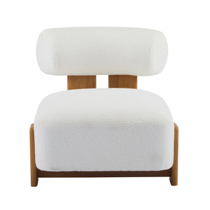 English Elm 27.25" Boucle Lounge Chair Solid Wood Frame Rolled Back Sculptural Living Room Accent N767P354792W