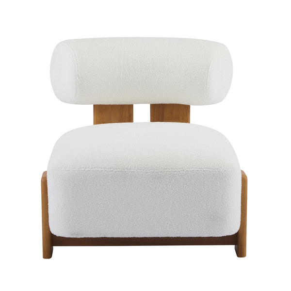 English Elm 27.25" Boucle Lounge Chair Solid Wood Frame Rolled Back Sculptural Living Room Accent N767P354792W