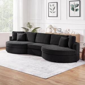 English Elm Christopher Knight Home® - 3-seater Curved Chenille Sofa with Plush 7.5" Seat Cushions and Two Pillows for Stylish Living Black N763S000020B