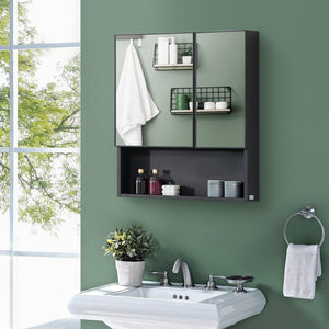 English Elm Kleankin Wall-Mounted Medicine Cabinet With Double Doors, Sleek Black Frame & Ample Storage Space W2225P229592