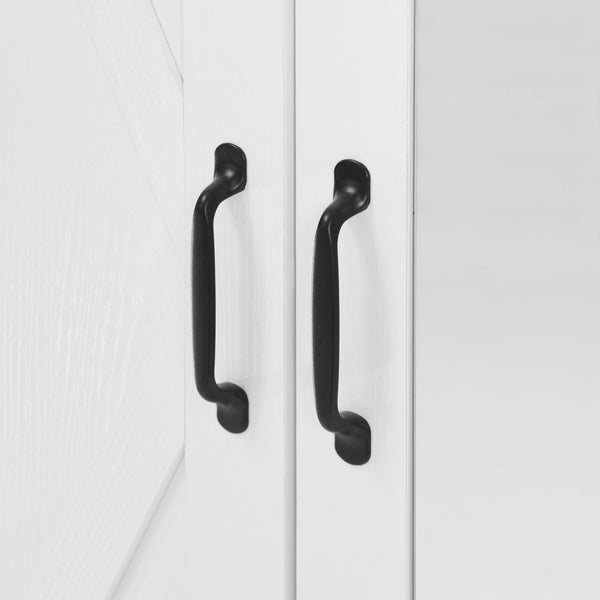 English Elm 2 Door White Wardrobe Closet with Mirror Hanging Rod Drawers and Auto Interior Light W409P167477