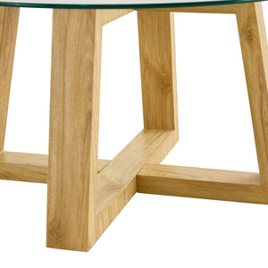 English Elm Modern wood-color MDF circular coffee table with tempered glass top, easy assembly, versatile style W1151P146796