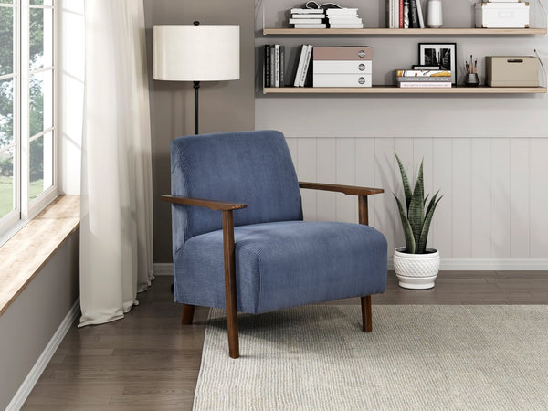 English Elm Modern Accent Chair with Corduroy Upholstery and Solid Wood Frame, Streamlined Comfort for Living Blue 30.25 L x 28.75 W x 17 H B011P283276